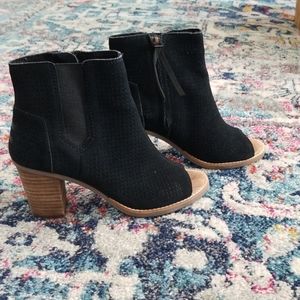 Tom's peep toe black booties, size 5.5